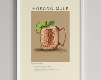 Moscow Mule Cocktail Poster | Minimalist Bar Cart Decor | Printable Digital Download