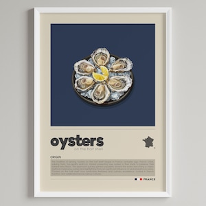 Poster Austern | Französisches Essen | Minimalistische Cafe Küche Art Deco | Druckbare digitale Datei