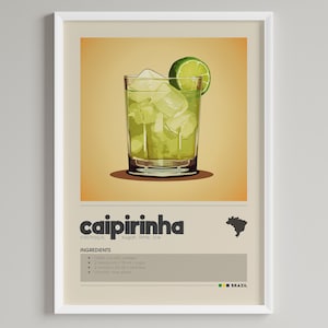 Caipirinha Cocktail Print | Bar Cart Decor | Minimalist Classic Drink Poster | Digital Download Printable Wall Art | Alcohol Lover Gift