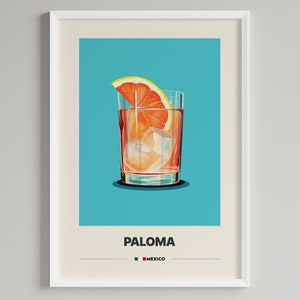 Paloma Cocktail Poster |  Minimalist Bar Cart Decor | Printable Digital Download
