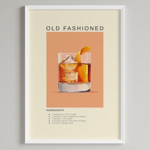 Old Fashioned Cocktail Poster | Minimalist Bar Cart Decor | Classic Drink Print | Printable Digital Download