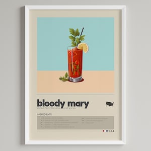 Bloody Mary Cocktail Poster | Minimalist Bar Cart Decor | Printable Digital Download