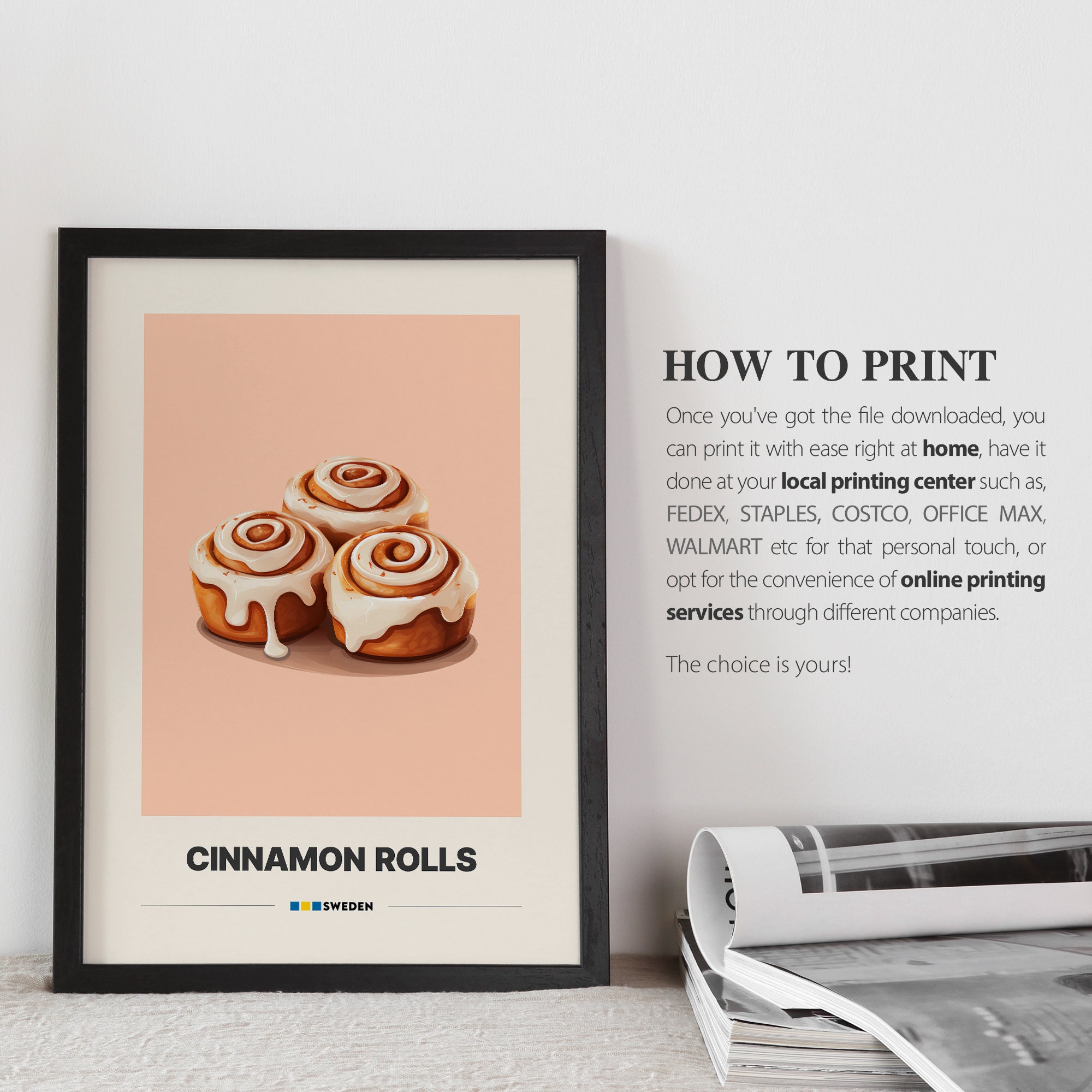 Cinnamon Rolls Poster | Swedish Dessert | Minimalist Cafe Decor