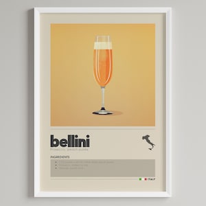Bellini Cocktail Poster | Minimalist Bar Cart Decor | Printable Digital Download