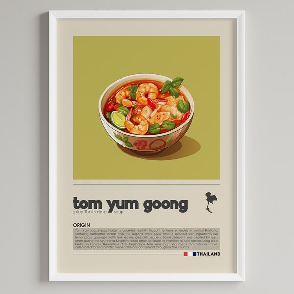 Tom Yum Goong Poster | Thai Food Art | Kitchen & Restaurant Decor | Minimalist Asian Cuisine Print | Digital Download Printable Wall Art