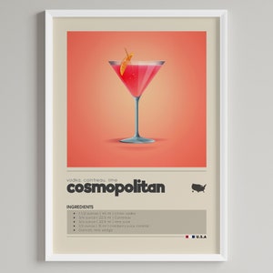 Cosmopolitan Cocktail Print | Bar Cart Decor | Minimalist Classic Drink Poster | Digital Download Printable Wall Art | Vodka Lover Gift