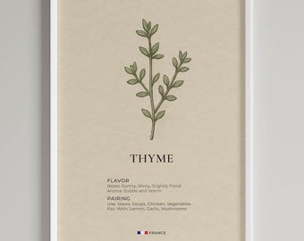 Thyme Herb Print | Vintage Botanical Wall Art | Culinary Guide | French Country Kitchen