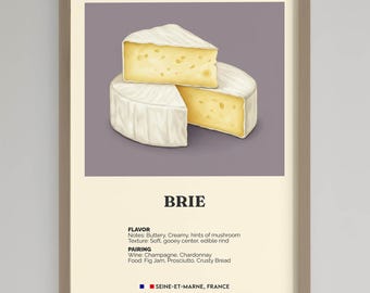 Brie Cheese Print | Minimalist Kitchen Wall Art | Foodie Gift, Digital Download