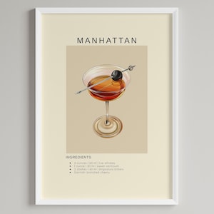 Manhattan Cocktail Poster | Classic Minimalist Bar Cart Decor | Digital Download Printable