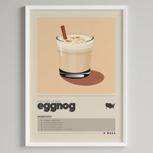 Eggnog Cocktail Print | Bar Cart Decor | Minimalist Classic Festival Drink Poster | Digital Download Printable Wall Art | Bourbon Lover Gift