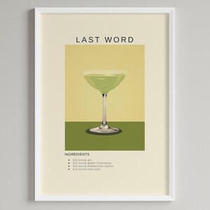 Last Word Cocktail Poster | Minimalist Barwagen Dekor | Gin Liebhaber | Druckbare digitale Datei