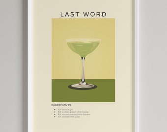 Last Word Cocktail Art Print | Bar Cart Wall Decor | Printable Alcohol Wall Art | Digital Download | Cocktail Gin Lovers Gift