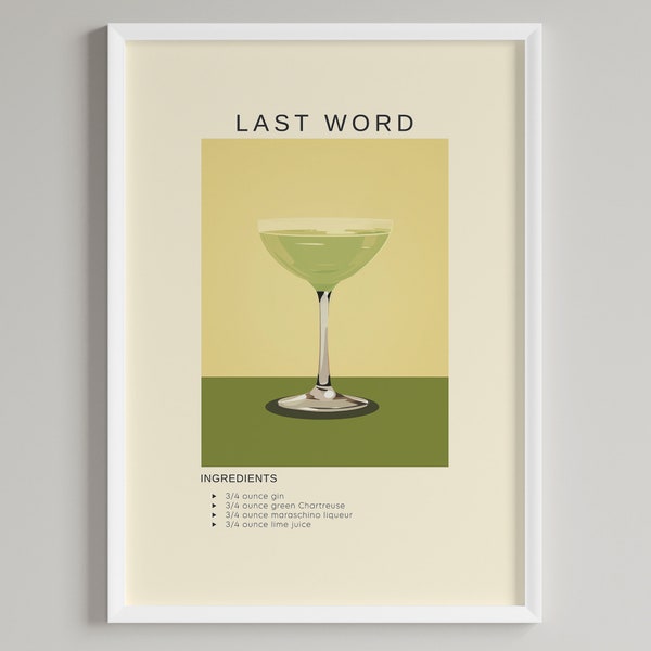 Last Word Cocktail Art Print | Bar Cart Wall Decor | Printable Alcohol Wall Art | Digital Download | Cocktail Gin Lovers Gift