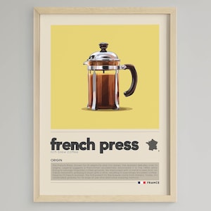French Press Kaffee Poster | Minimalistisches Cafe Dekor | Druckbare digitale Datei