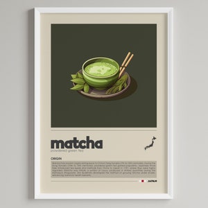 Matcha Poster | Minimalist Japanese Tea Art | Green Tea Illustration | Cafe Wall art | Kitchen Decor | Digital Download PRINTABLE Art