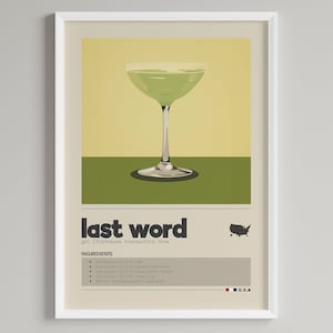 Impresión de cóctel "Última Palabra" / Decoración de carrito de bar / Póster minimalista de bebida clásica / Arte de pared imprimible con descarga digital / Regalo para amantes de la ginebra