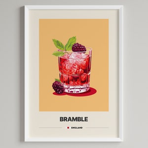 Brombeere Cocktail Poster |  Minimalist Barwagen Dekor | Druckbare digitale Datei