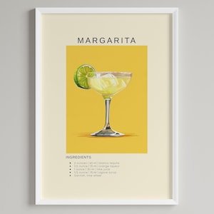 Margarita Cocktail Poster | Minimalist Bar Cart Decor | Printable Digital Download