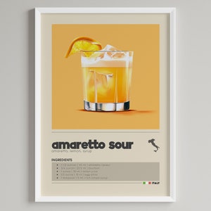 Amaretto Sour Cocktail Print | Minimalist Bar Cart Decor | Classic Drink Poster | Printable Digital Download