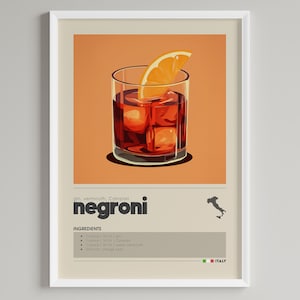 Negroni Cocktail Poster | Barwagen Dekor | Minimalistisches klassisches Trink-Poster | Digitaler Download druckbare Wandkunst | Gin Liebhaber Geschenk