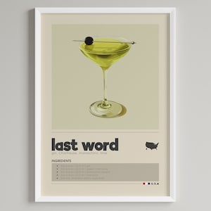 Last Word Cocktail Print | Minimalist Bar Cart Decor | Classic Drink Poster | Printable Digital Download