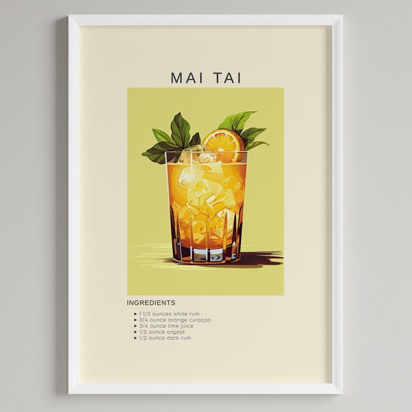 Mai Tai Cocktail Art Print  | Colorful Bar Cart Gallery | Digital Download Summer Drinks Wall Decor | Printable Cocktail Lover Alcohol Art