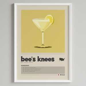 Póster de cóctel "Bee's Knees" / Decoración minimalista para carrito de bar / Descarga digital imprimible