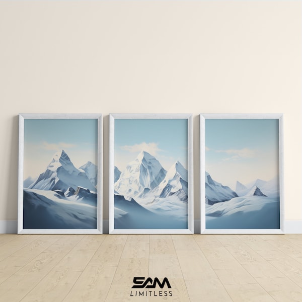 Mount Everest Print Set of 3 | Oil Painting Triptych Wall Art |  Snowy Mountains Poster Art Decor | Digital Download PRINTABLE Gallery Set