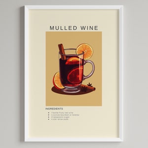 Mulled Wine Cocktail Print | Bar Cart Wall Decor | Alcohol Poster | Minimalist Wall Art | Christmas Drink Digital Download | Printable Gift