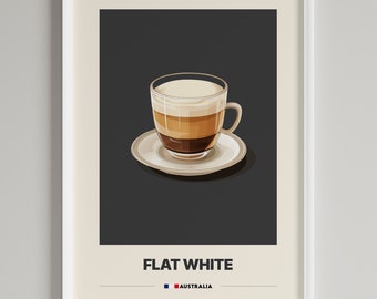 Flat White Poster | Australian Coffee | Minimalist Cafe Decor | Printable Digital Download