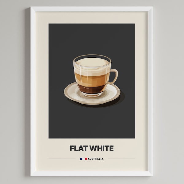 Flat White Poster | Australian Coffee | Minimalist Cafe Decor | Printable Digital Download