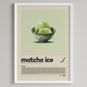Matcha Eis Poster | Japanisches Dessert | Minimalistisches Küche Cafe Dekor | Druckbare digitale Datei