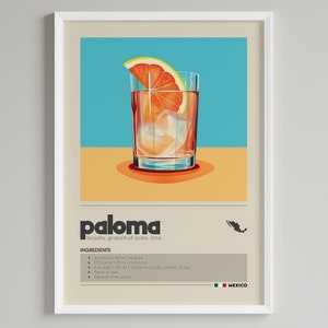 Paloma Cocktail Print | Bar Cart Decor | Minimalist Classic Drink Poster | Digital Download Printable Wall Art | Alcohol Tequila Lover Gift