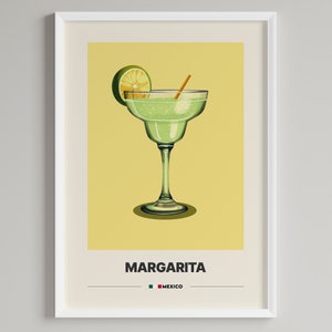 Póster de cóctel margarita / Decoración minimalista para carrito de bar / Descarga digital imprimible