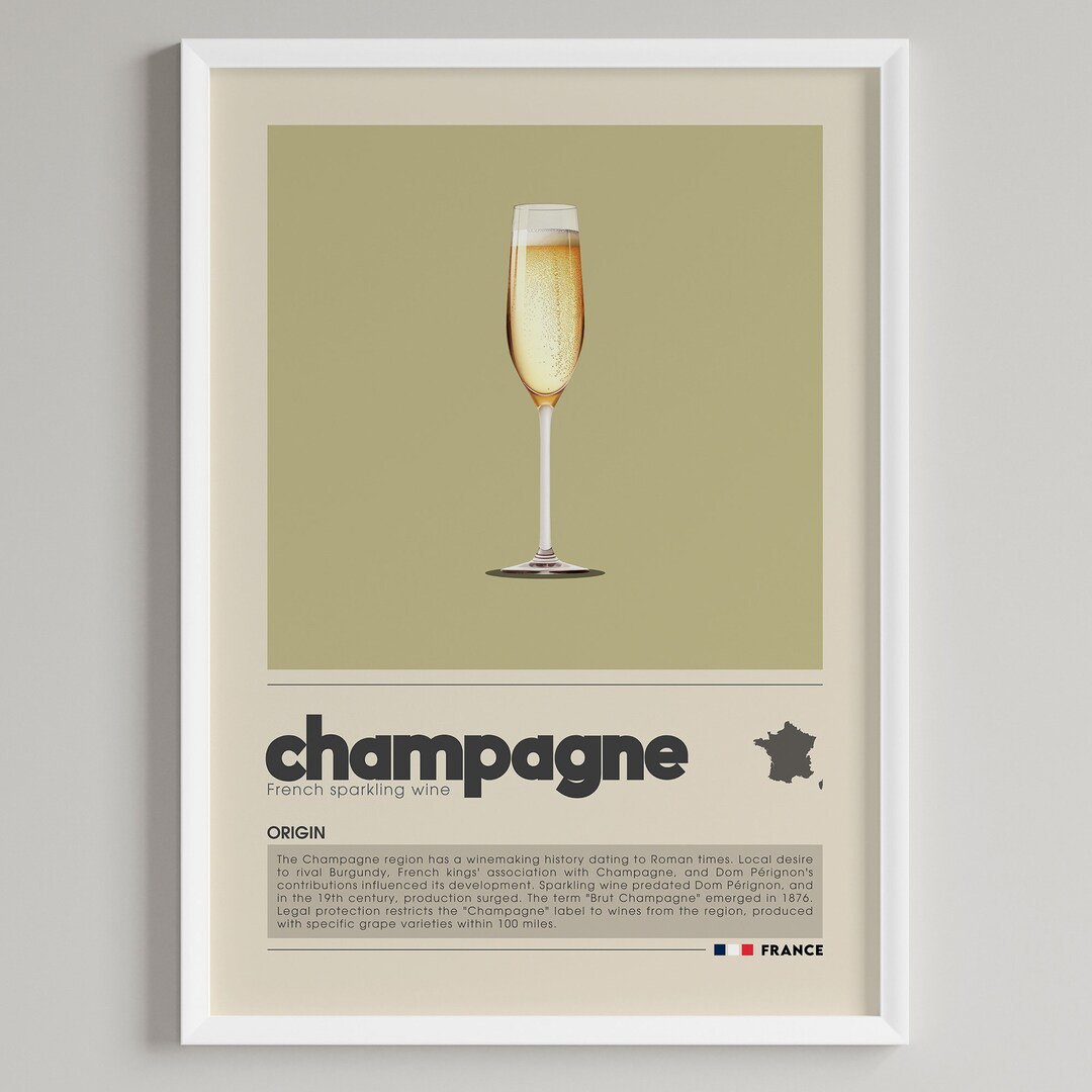 Champagne Art Deco Poster: Minimalist French Sparkling Wine (digital ...