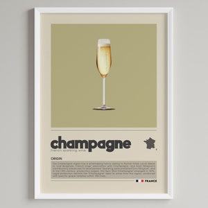 Affiche art déco champagne : vin mousseux français minimaliste (téléchargement numérique)