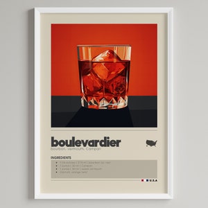 Boulevardier Cocktail Poster | Minimalist Bar Cart Decor | Printable Digital Download
