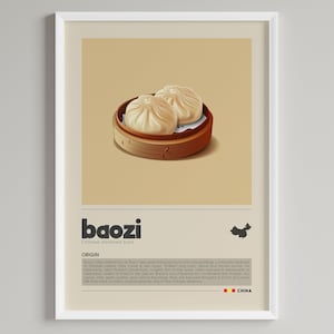 Baozi Pôster | Arte minimalista de comida chinesa | Decoração de cozinha | Arte de parede de restaurante | Download digital Impressão de parede IMPRIMÍVEL | Presente gastronômico