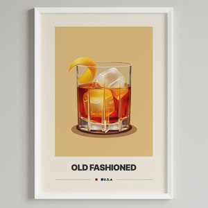 Póster de cócteles clásicos / Decoración minimalista para carrito de bar / Amante del bourbon / Descarga digital imprimible