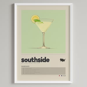 Southside Cocktail Poster | Minimalist Barwagen Dekor | Klassisches Getränk | Druckbare Digitaler Download | Gin Liebhaber Geschenk