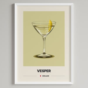 Vesper Cocktail Poster |  Minimalist Barwagen Dekor | Druckbare digitale Datei