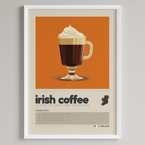 Irish Coffee Cocktail Poster | Minimalist Bar Cart Decor | Whiskey Lover | Printable Digital Download