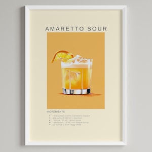 Amaretto Sour Cocktail Poster | Minimalist Barwagen Dekor | Druckbare digitale Datei