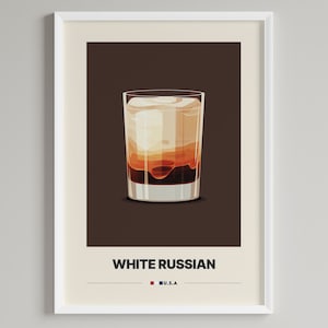 White Russian Cocktail Poster |  Minimalist Bar Cart Decor | Printable Digital Download