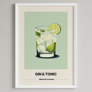 Póster de cóctel de gin-tonic / Decoración minimalista para carrito de bar / Descarga digital imprimible