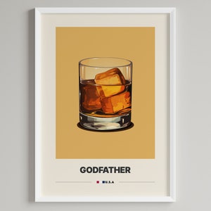 Godfather Cocktail Poster |  Minimalist Bar Cart Decor | Printable Digital Download