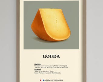 Gouda Cheese Print | Minimalist Kitchen Wall Art | Foodie Gift, Digital Download