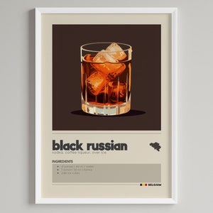 Black Russian Cocktail Poster | Minimalist Bar Cart Decor | Printable Digital Download