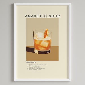 Amaretto Sour Cocktail Art Print | Bar Cart Wall Decor | Printable Alcohol Wall Art Poster | Digital Download | Cocktail Bourbon Lovers Gift