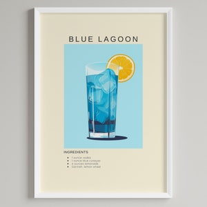 Blaue Lagune Cocktail Poster | Minimalist Barwagen Dekor | Druckbare digitale Datei